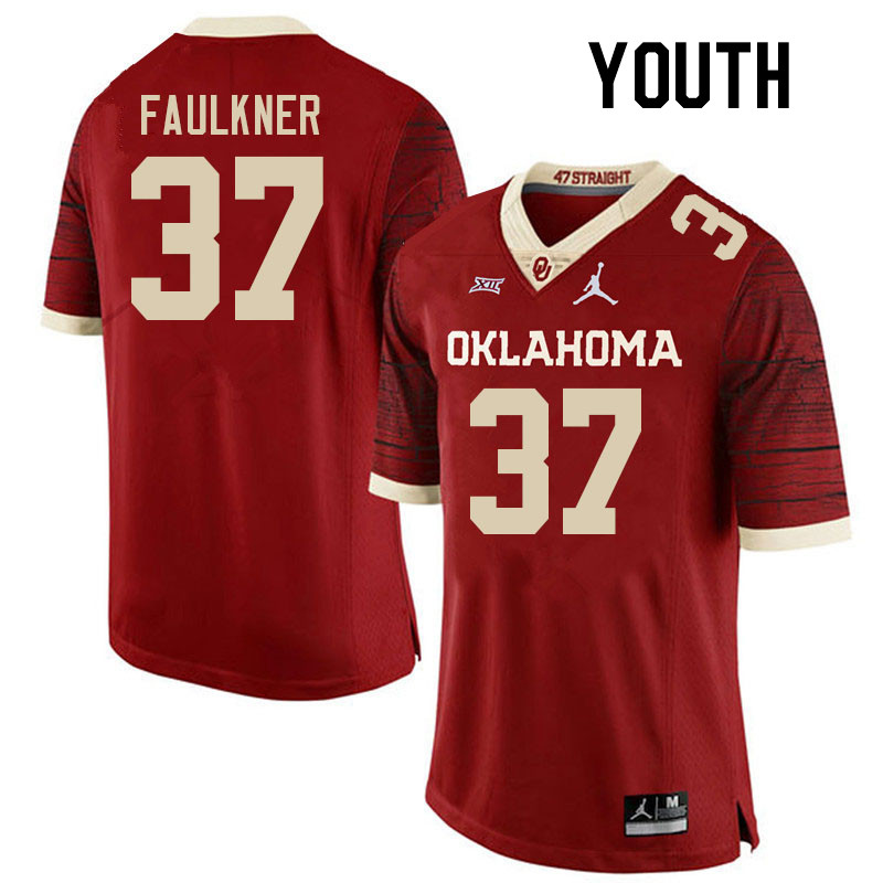 Youth #37 River Faulkner Oklahoma Sooners College Football Jerseys Stitched-Retro